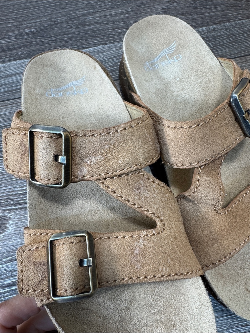 Dansko vibram Tan Suede Double-Buckle Slide Sandals women’s Sz 36 (h19) - Picture 2 of 7